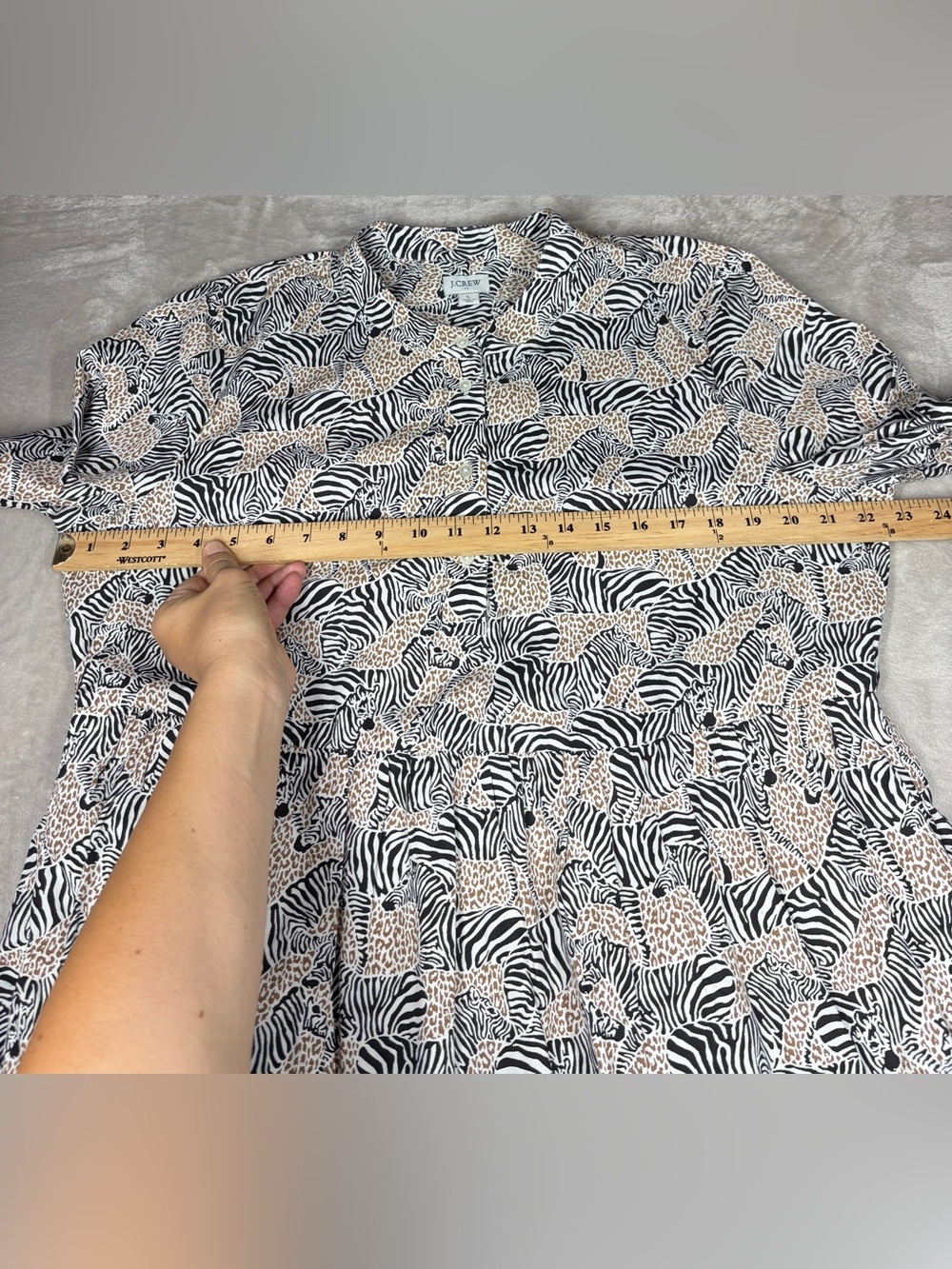 J.Crew Factory Animal Zebra Leopard Tiered Ruffle Cotton Blend Mini Dress L - Picture 8 of 16